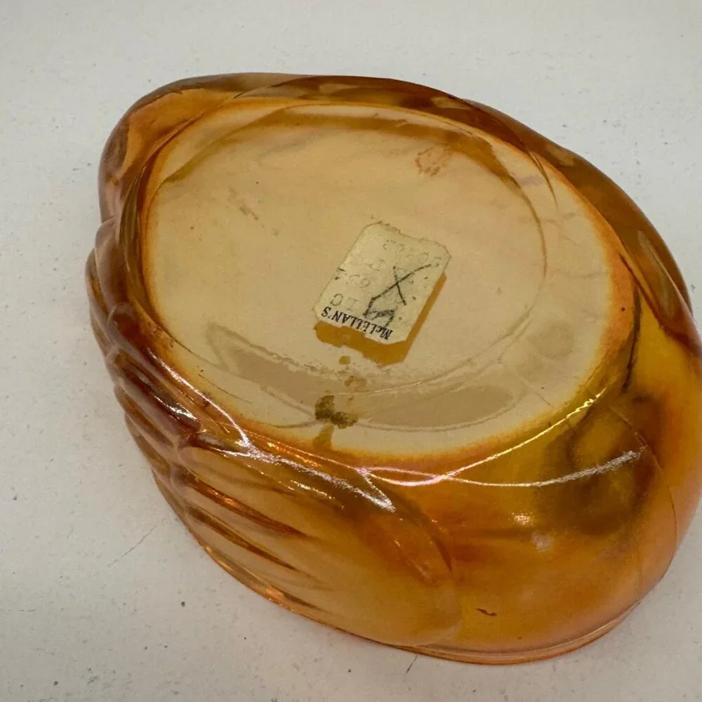 Jeanette Duck Powder Dish Iridescent Amber Glass Trinket Mamma Quack 1940's